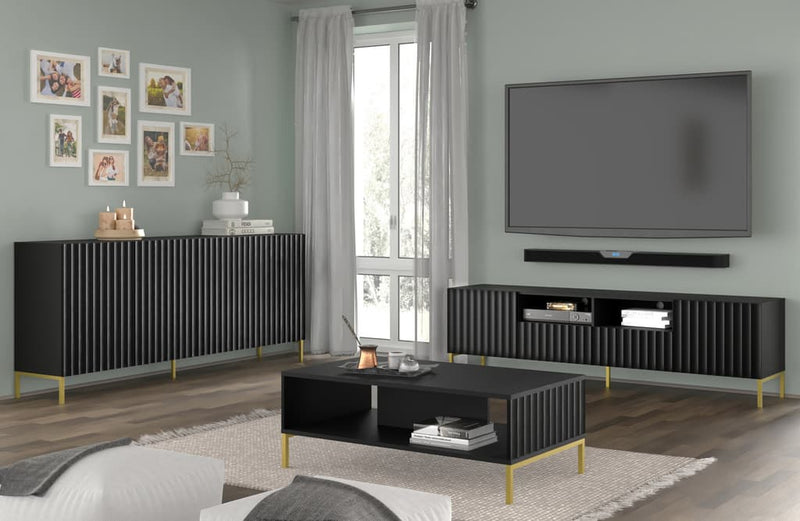 Wave TV Cabinet 200cm [Black] - Lifestyle Image  3