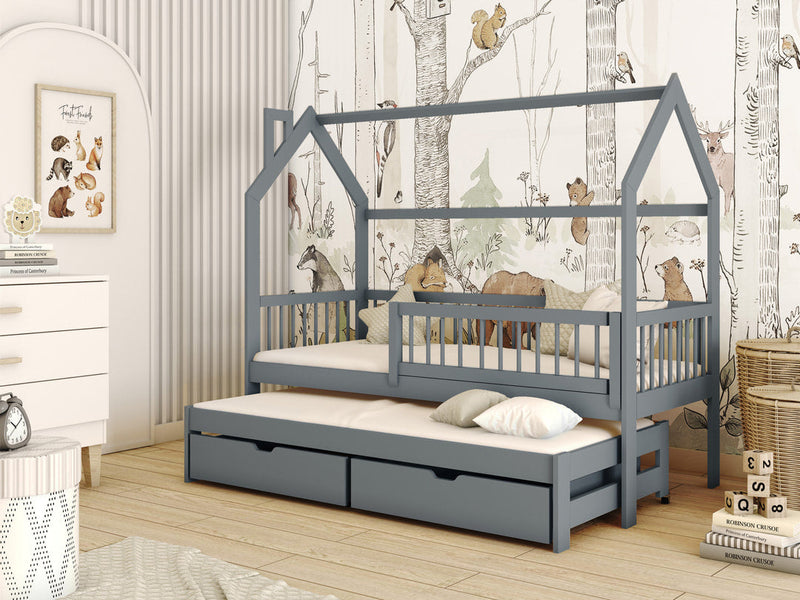 Wooden Single Bed Papi With Trundle