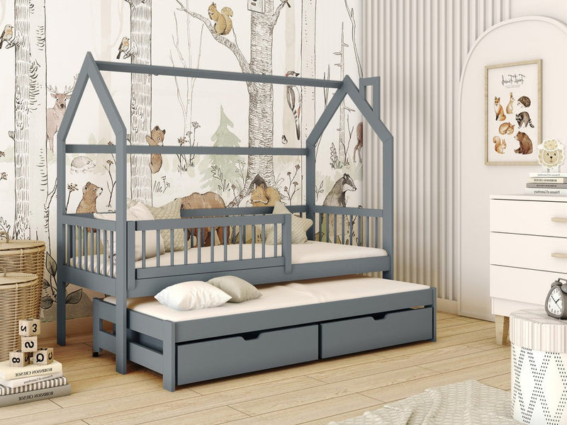 Wooden Single Bed Papi With Trundle