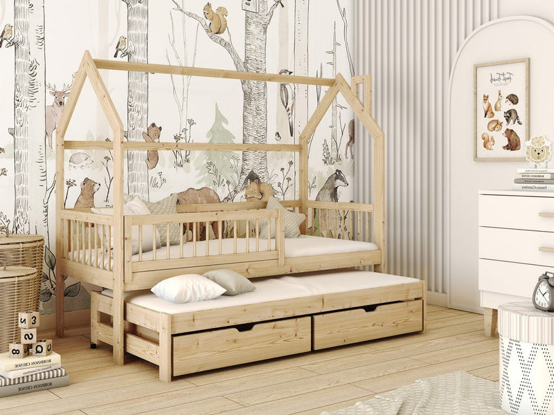 Wooden Single Bed Papi With Trundle