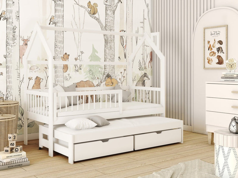 Wooden Single Bed Papi With Trundle